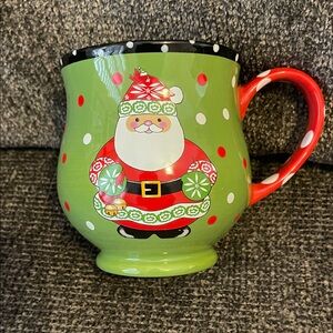 Temptations Winter Whimsey Festive Santa Holiday Mug - Green and Red